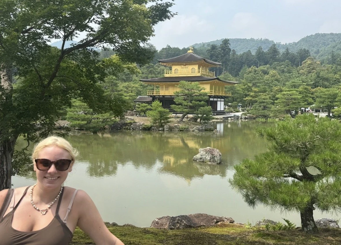 Kinkaku-ji Golden Pavilion reflected across the pond in Kyoto, Japan