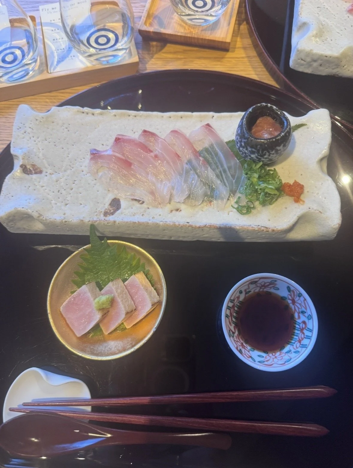 Seasonal sashimi course served during kaiseki dinner at Kinnotake Tonosawa