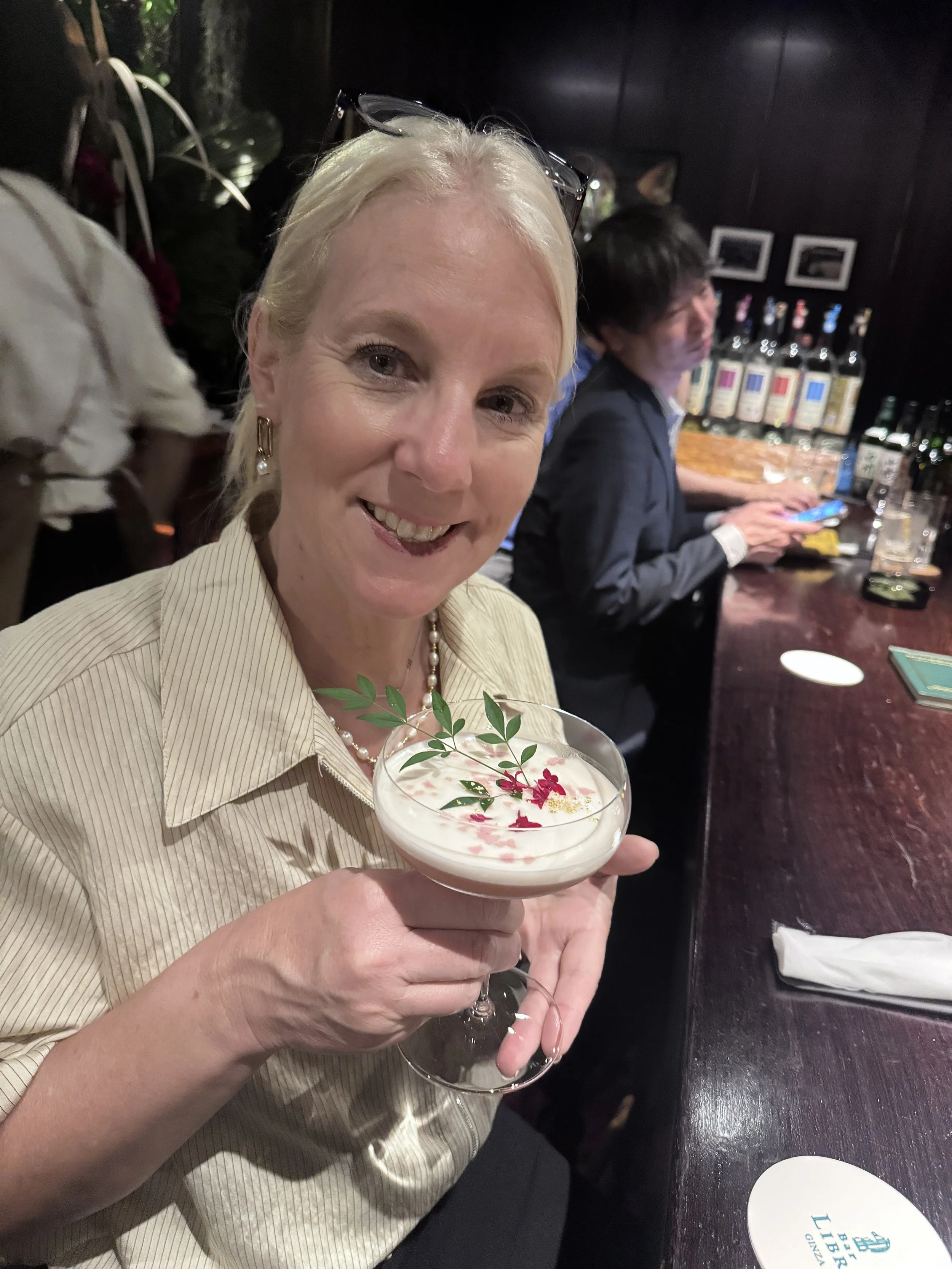 Floral cocktail served at Bar Libre in Ginza Tokyo