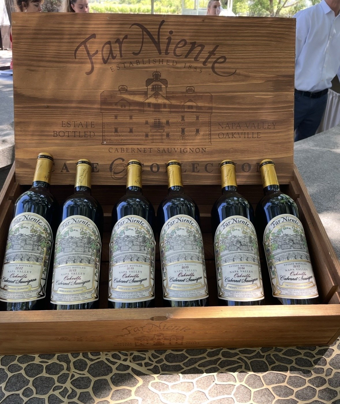 Far Niente Cave Collection Cabernet Sauvignon bottles from multiple Napa Valley vintages