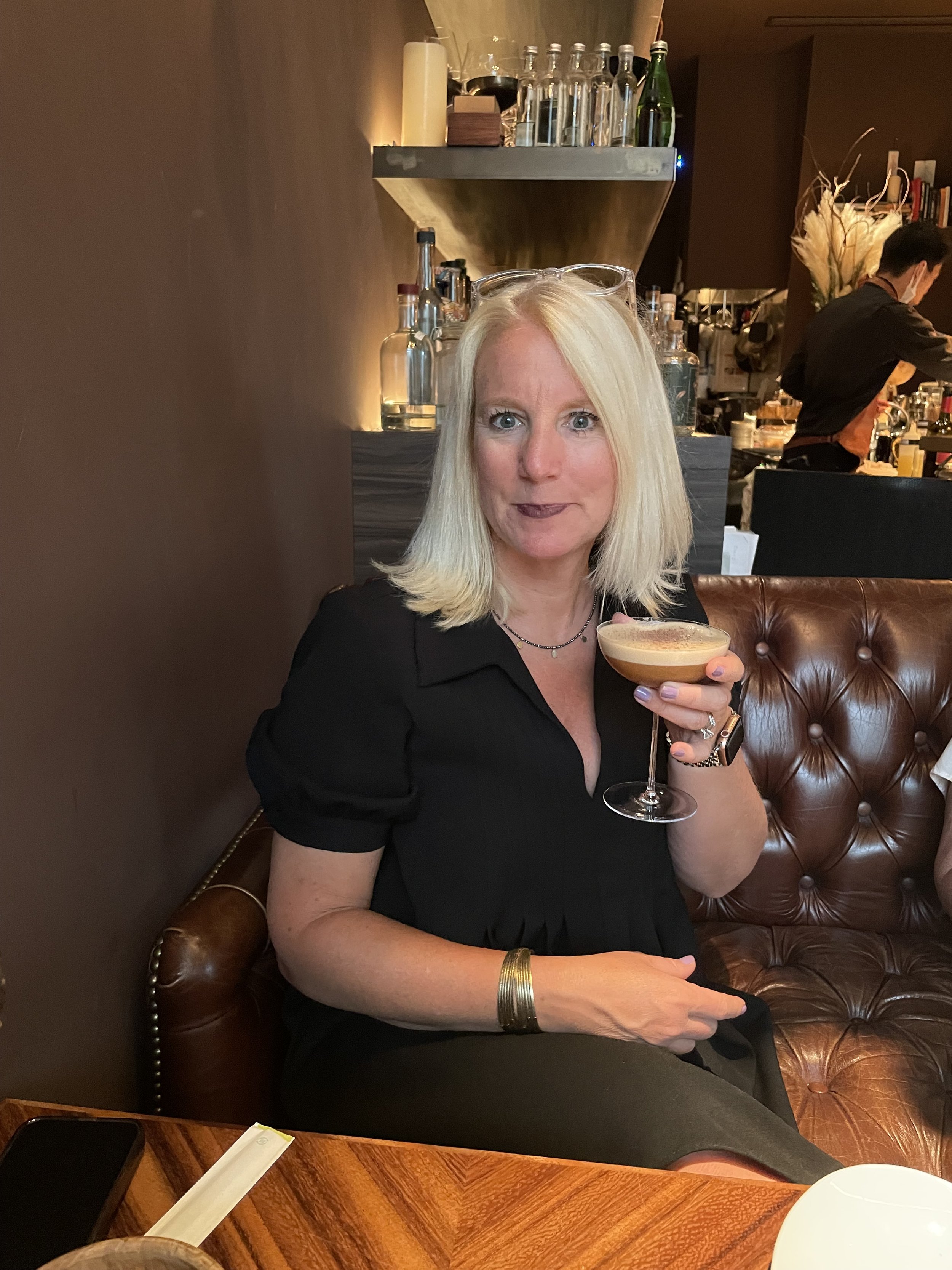 Guest enjoying a seasonal cocktail at Memento Mori cocktail bar in Tokyo
