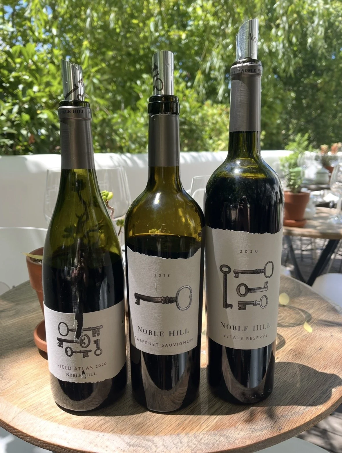 Wine bottles at Noble Hill Wine Estate in the Cape Winelands of South Africa