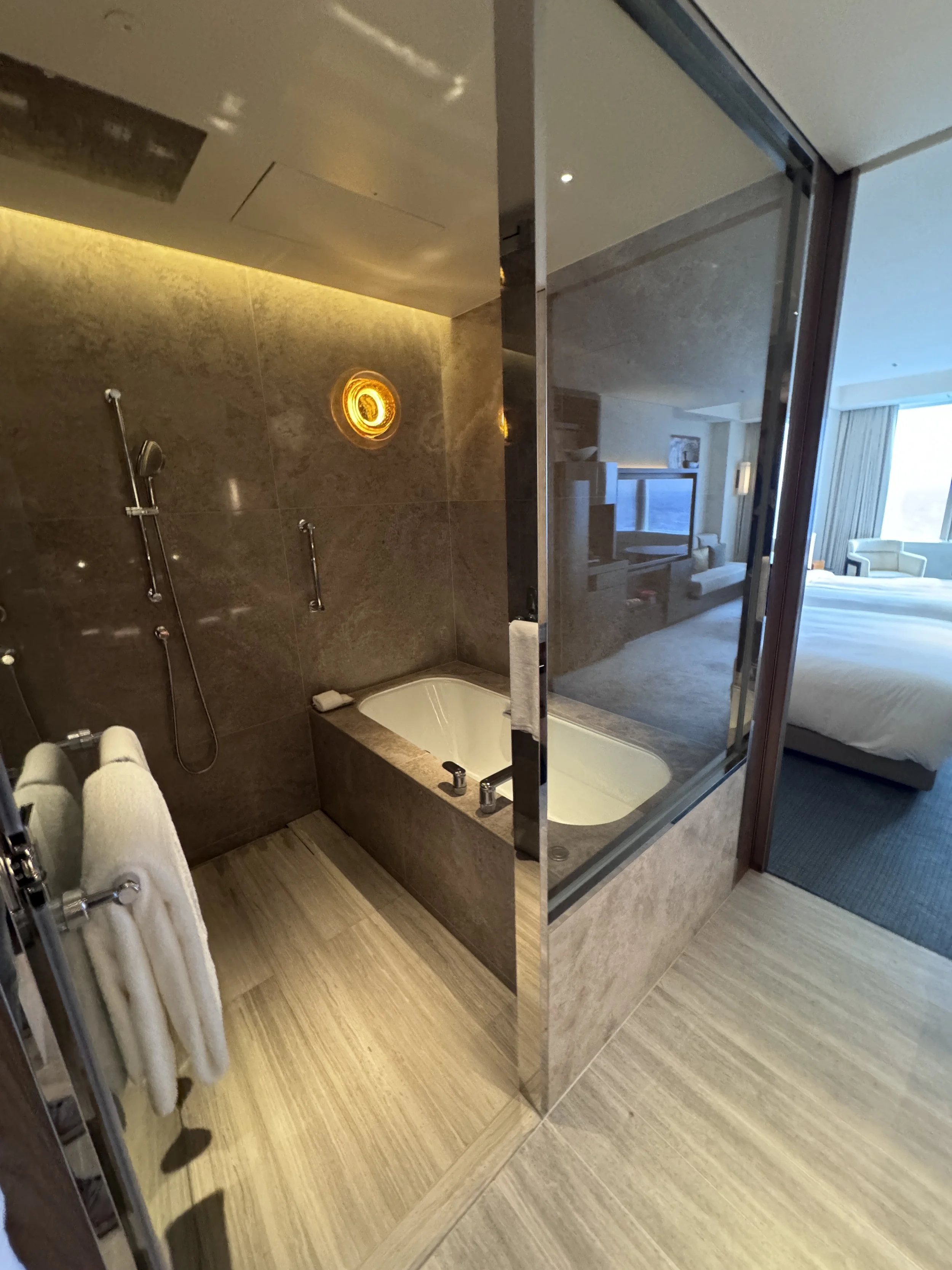 Bathtub and shower area at Park Hyatt Tokyo