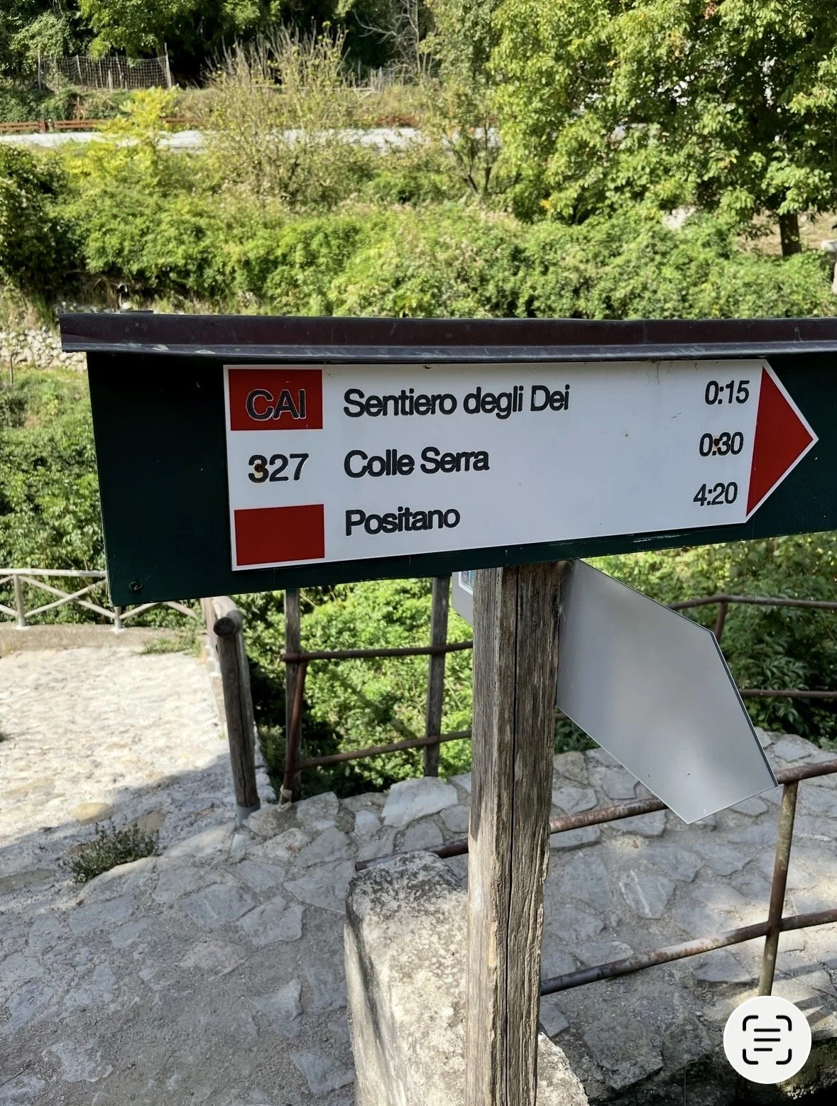 Trailhead sign for the Path of the Gods hiking trail in Agerola