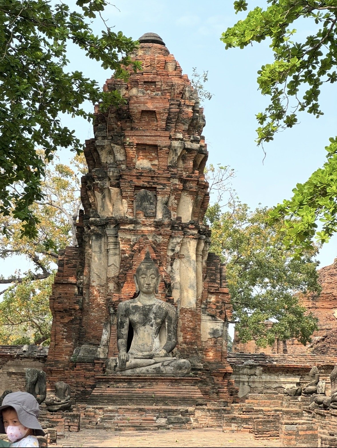 Ancient seated Buddha statue surrounded by temple ruins in Ayutthaya Historical Park