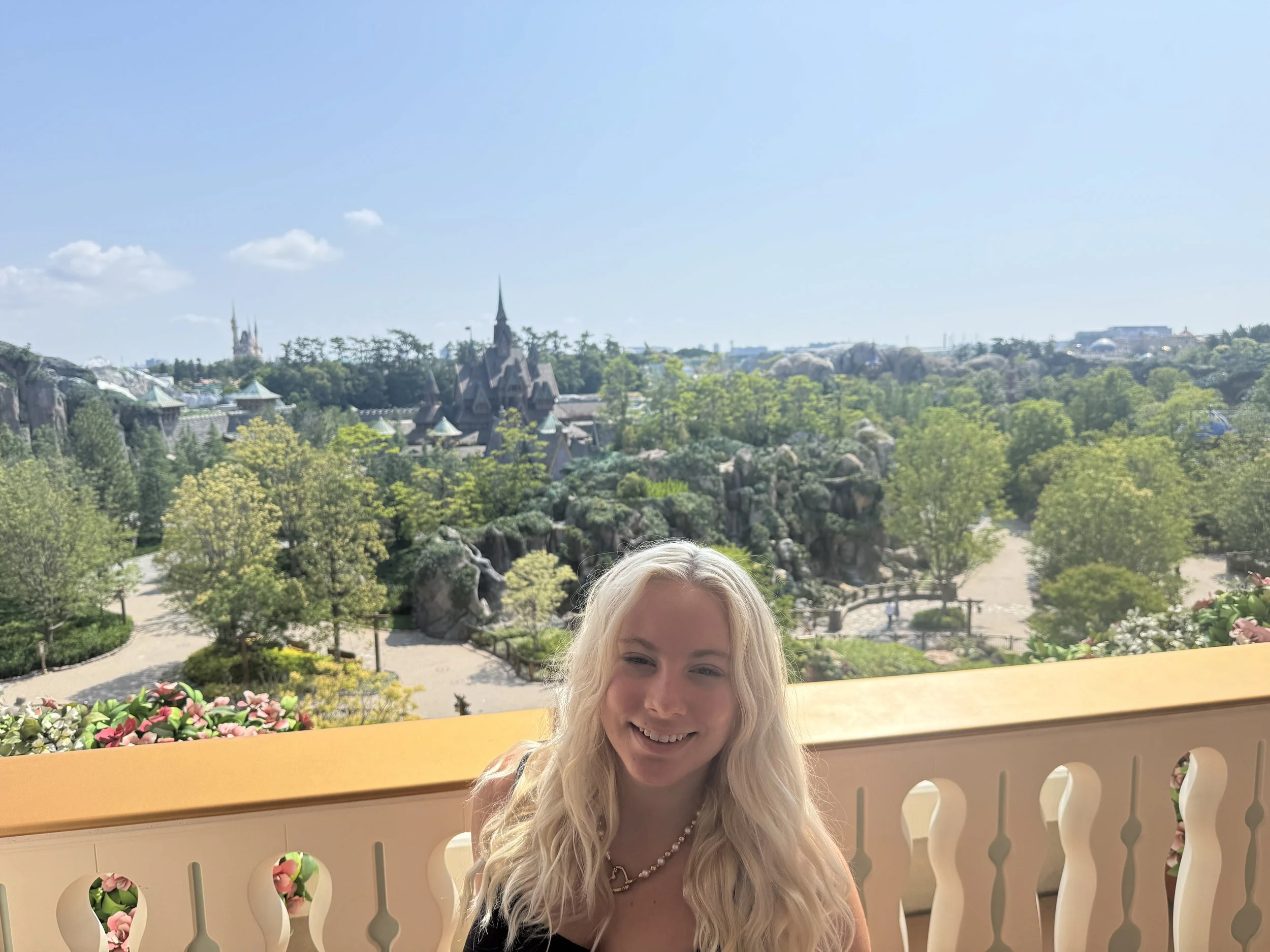 Balcony overlooking Fantasy Springs from the Grand Chateau Alcove Room at Tokyo DisneySea Fantasy Springs Hotel