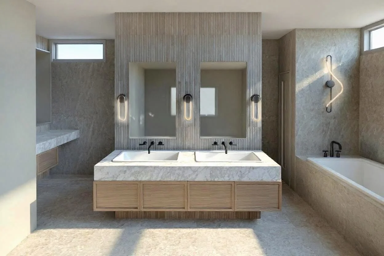Hi! I&rsquo;m Jess &mdash;a Mississippi based interior designer. I help people create thoughtful and functional spaces that feel calm, inviting, and personal to each person. This image shows a conceptual rendering depicting a modern transformation wh