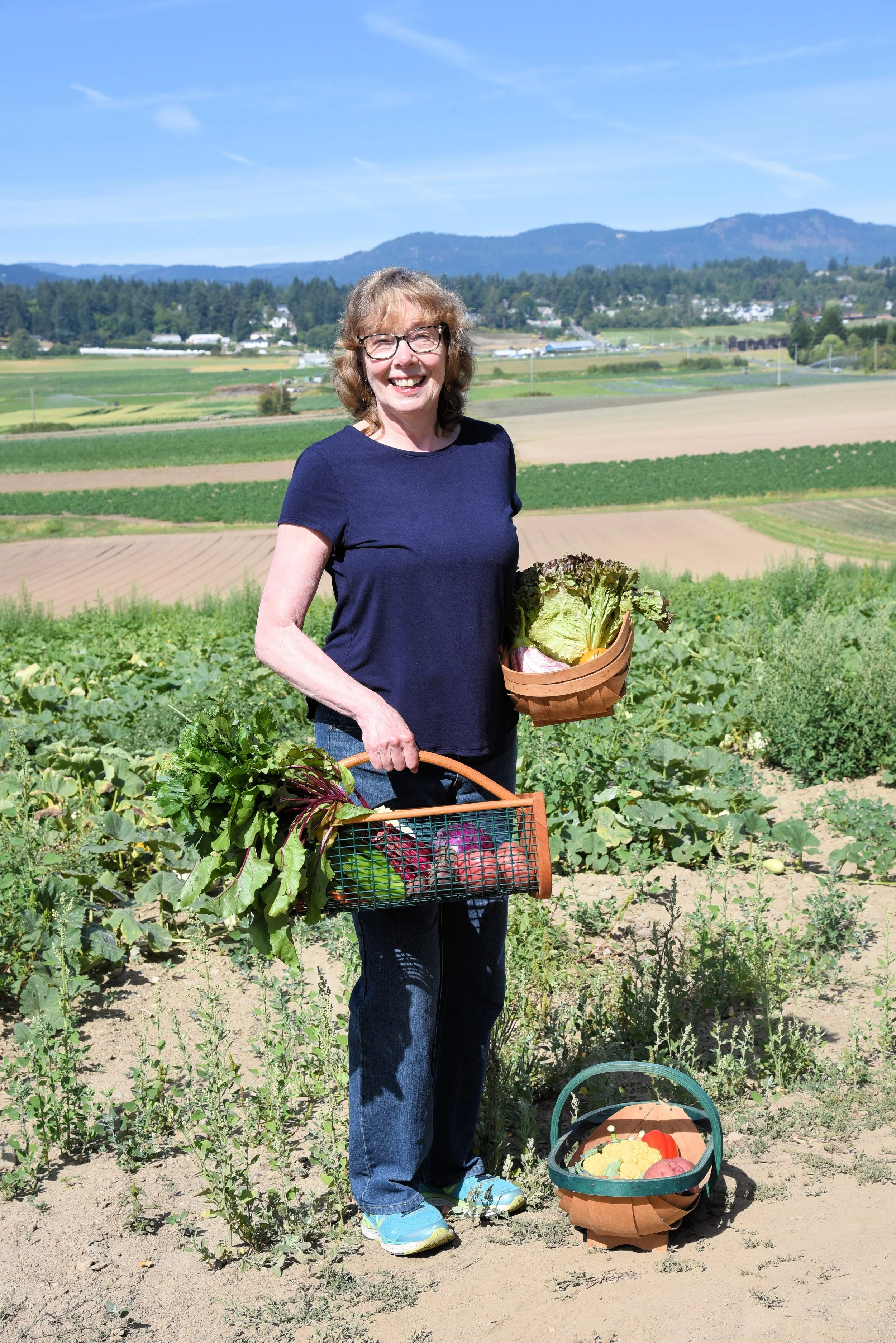 Kathleen in a farmer's field in Central Saanich