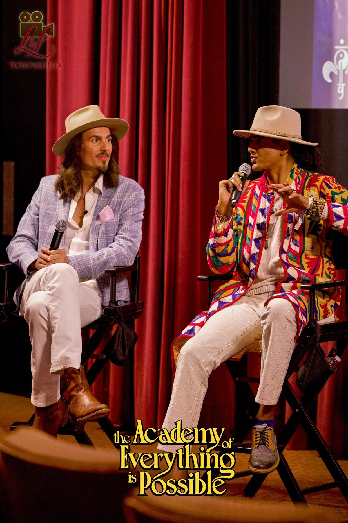 Dylan Townsend & Nirav Mehta, at Q & A for private screening of feature film. The text at the bottom reads "the Academy of Everything is Possible."