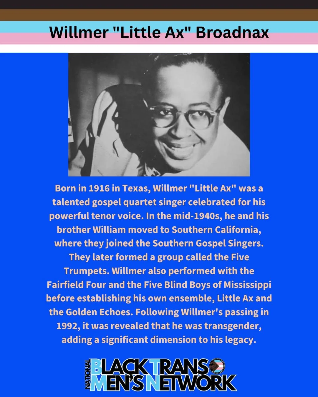 In recognition of Trans History Month, we introduce #TransManMonday! 

For our very first #transmanmonday , we recognize Willmer &ldquo;Lil Axe&rdquo; Broadnax
A trailblazer whose life and legacy deserve to be remembered and honored.

#TransHistoryMo