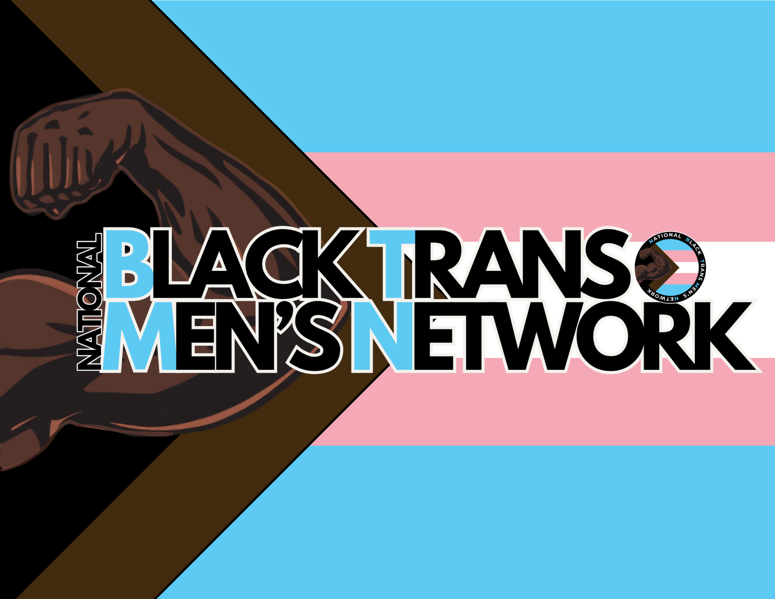 Graphic featuring a clenched fist with a transgender pride flag background, illustrating solidarity with transgender men, women, and non-binary individuals.