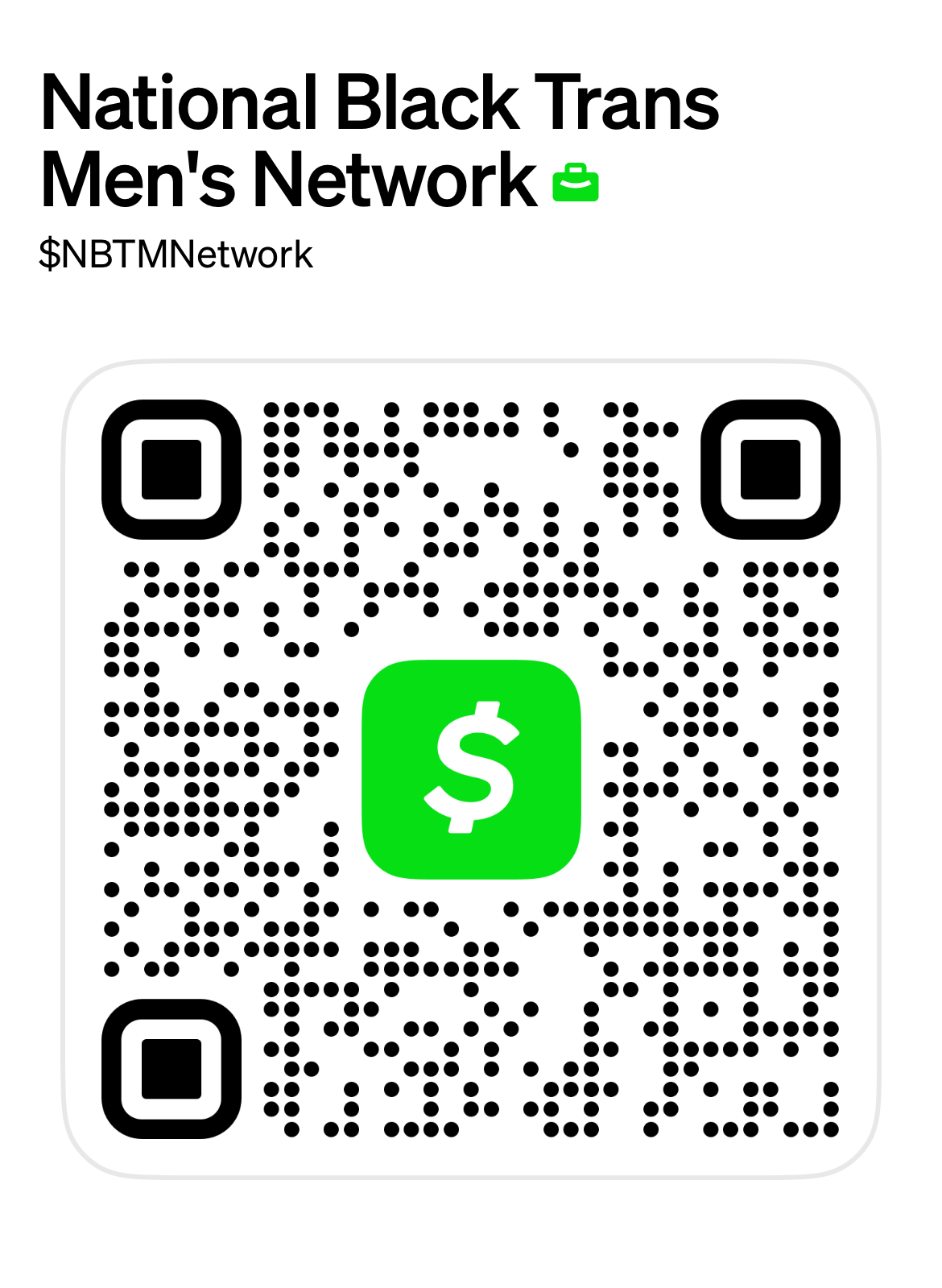 QR code for National Black Trans Men's Network with a green cash app icon in the center.