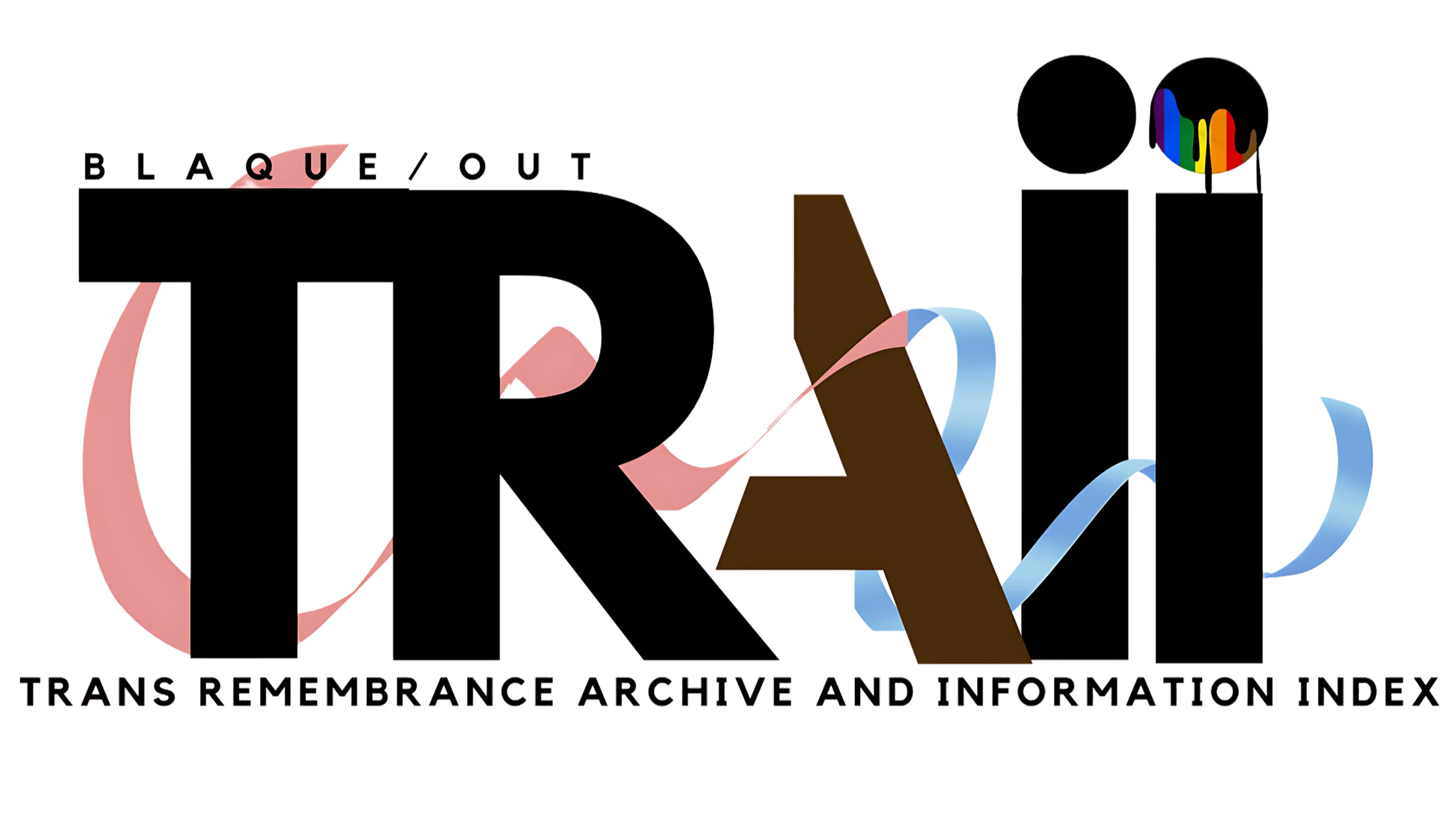 Logo with large black letters spelling 'TRAII' and colorful accents, representing Trans Remembrance Archive and Information Index.