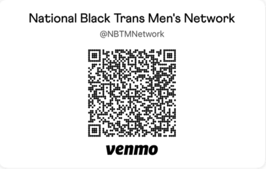A white digital card with black text reading "National Black Trans Men's Network," a QR code, and the word "Venmo" at the bottom.