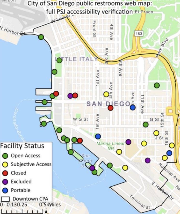 Public restroom access in Downtown San Diego