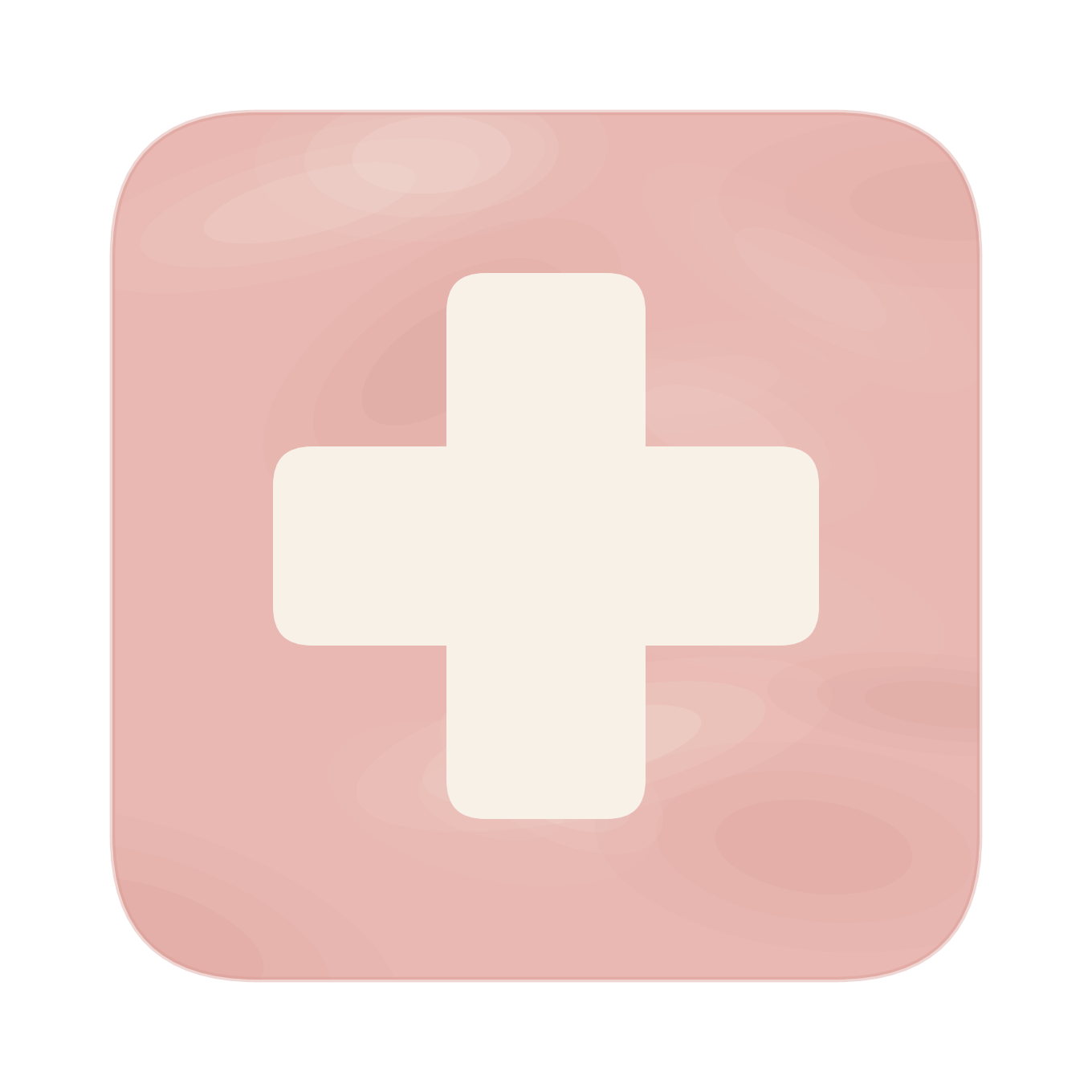 A pink first aid box with a white cross symbol on the front.