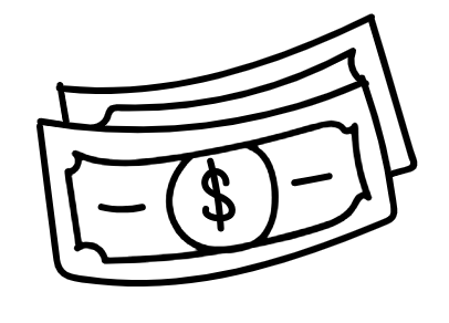 A drawing of three paper bills with a dollar sign in the center.