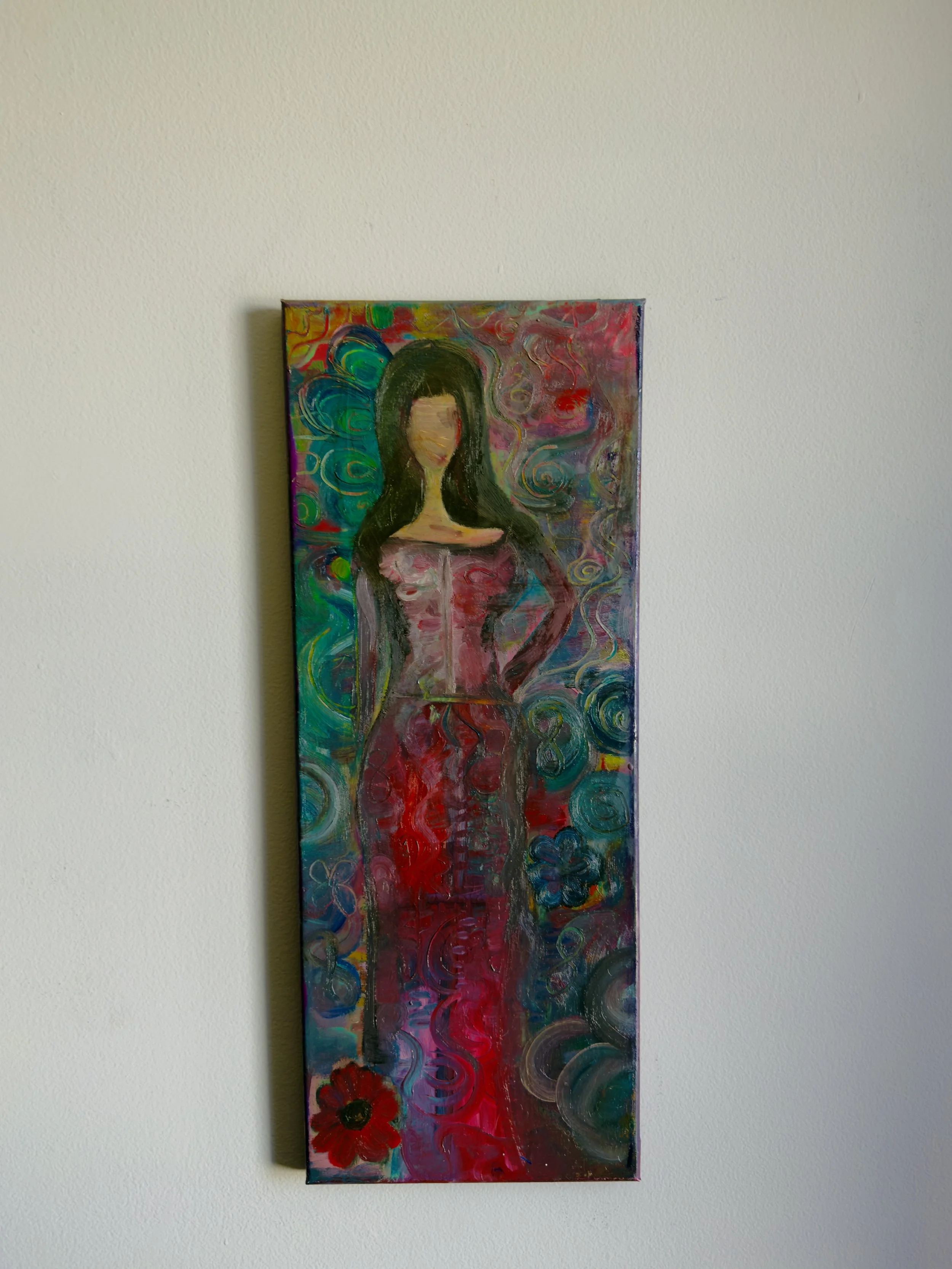 "Who Am I?" Original Abstract Oil Painting on 20x7 Canvas