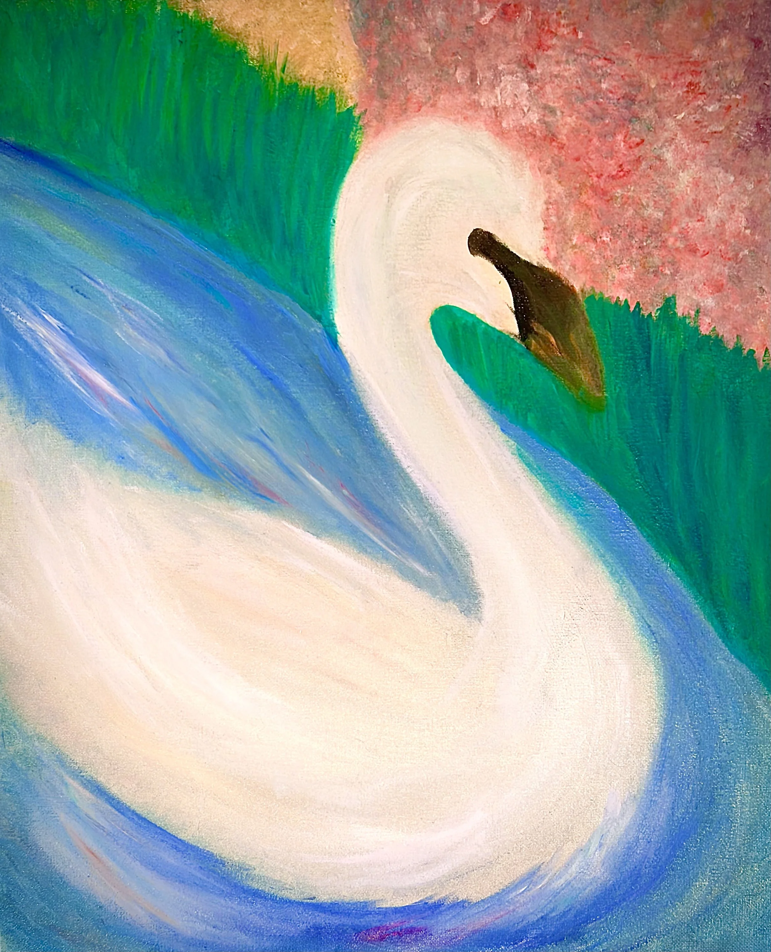 Swan & Wisteria - Oil on 16x20 canvas.