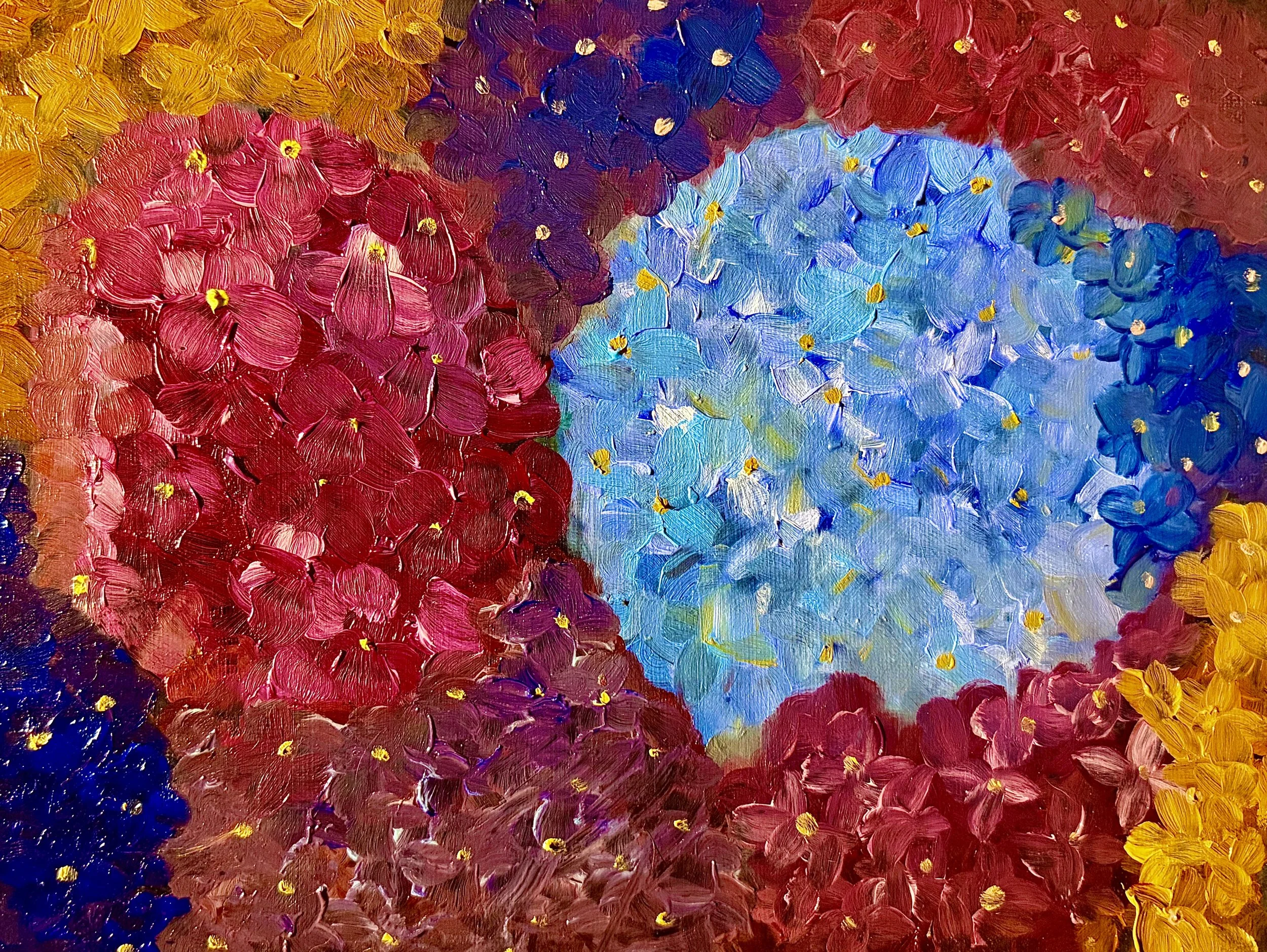 Bloomstruck Hydrangeas - Oil on 12x9 canvas.