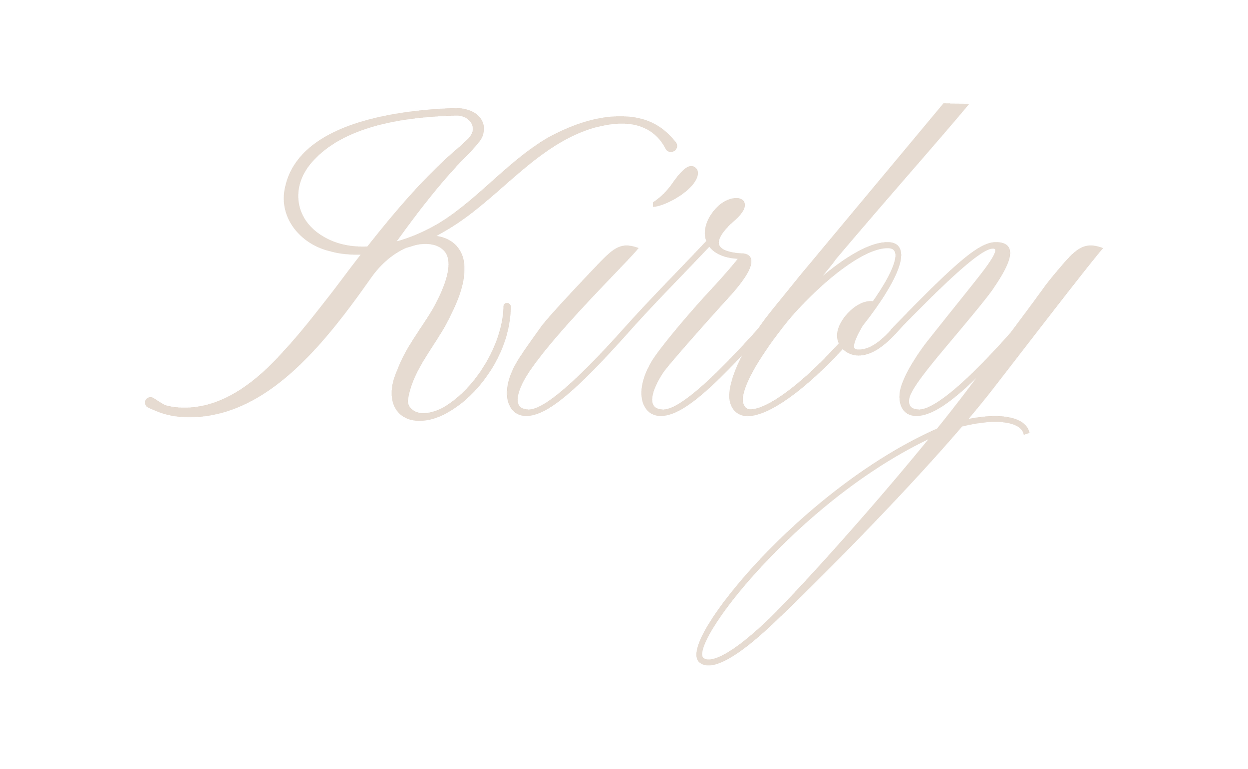 Elegant handwritten text says 'Kirby' on a black background.