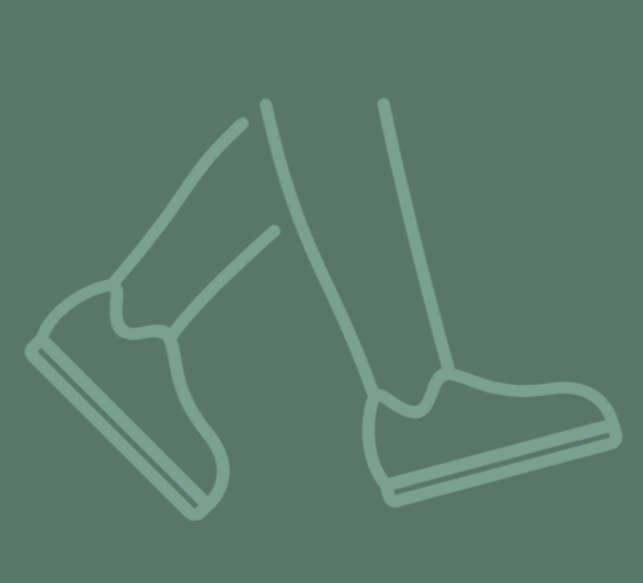 Outline illustration of a person wearing boots and pants, walking.