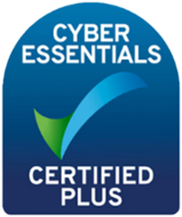Cyber Essentials Certified Plus badge with a blue and green checkmark.