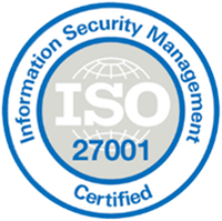 ISO 27001 certification badge for information security management.