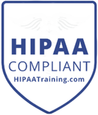 HIPAA compliant badge with the website HIPAATraining.com