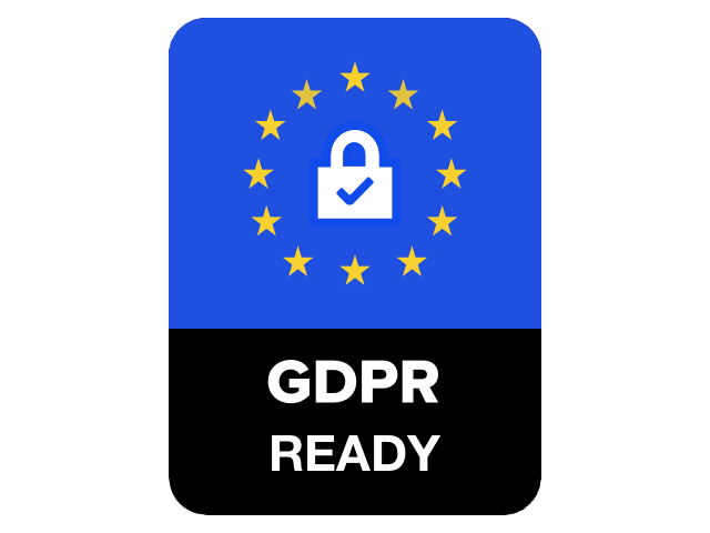 GDPR ready icon with a European Union flag and a lock symbol.
