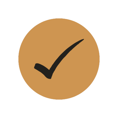 A black checkmark inside a brown circle.