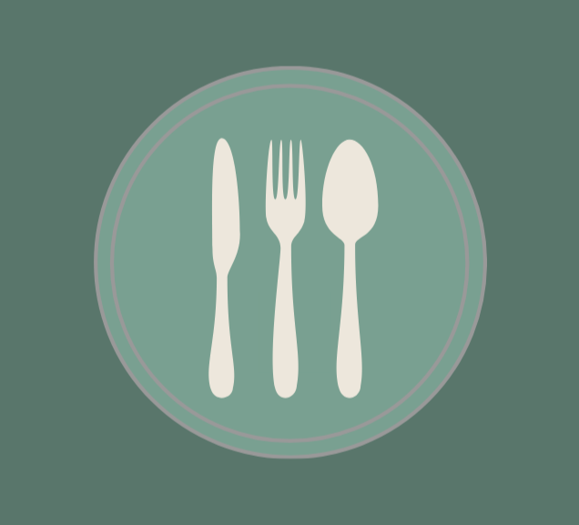 Illustration of a plate with a knife, fork, and spoon.