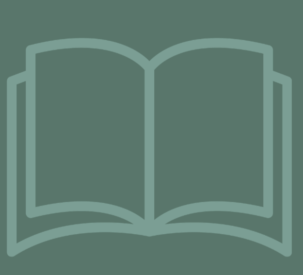 Outline of an open book with blank pages, monochrome teal background