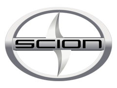 The logo of the car manufacturer Scion featuring the brand name inside a stylized oval emblem.