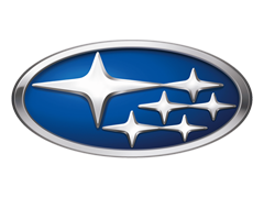 Subaru logo, an oval with a blue background and six silver stars.
