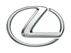 Close-up of a Lexus logo, silver metallic emblem with a stylized 'L' inside an oval.