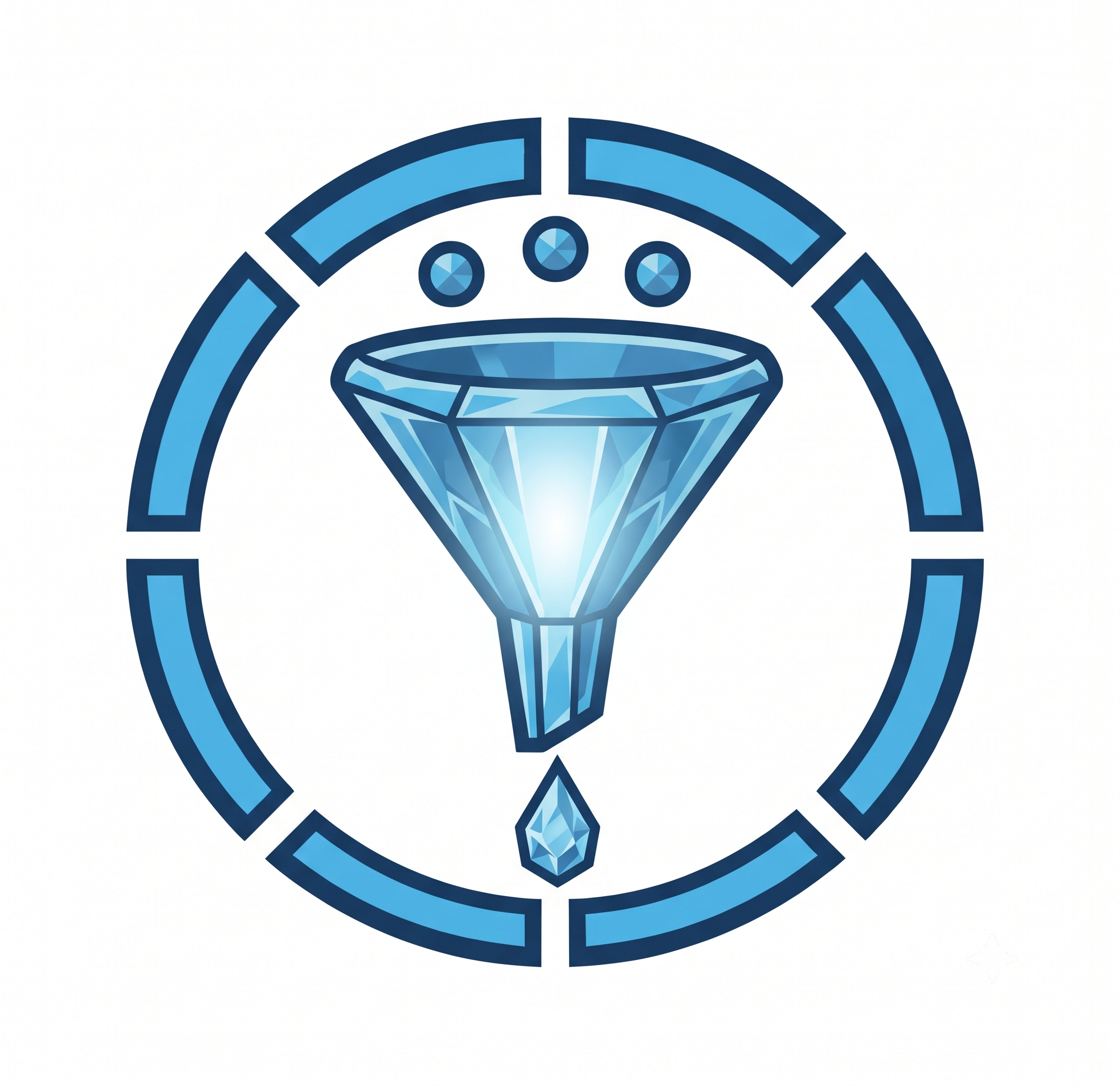 A stylized blue diamond icon with a circular background and abstract geometric design.