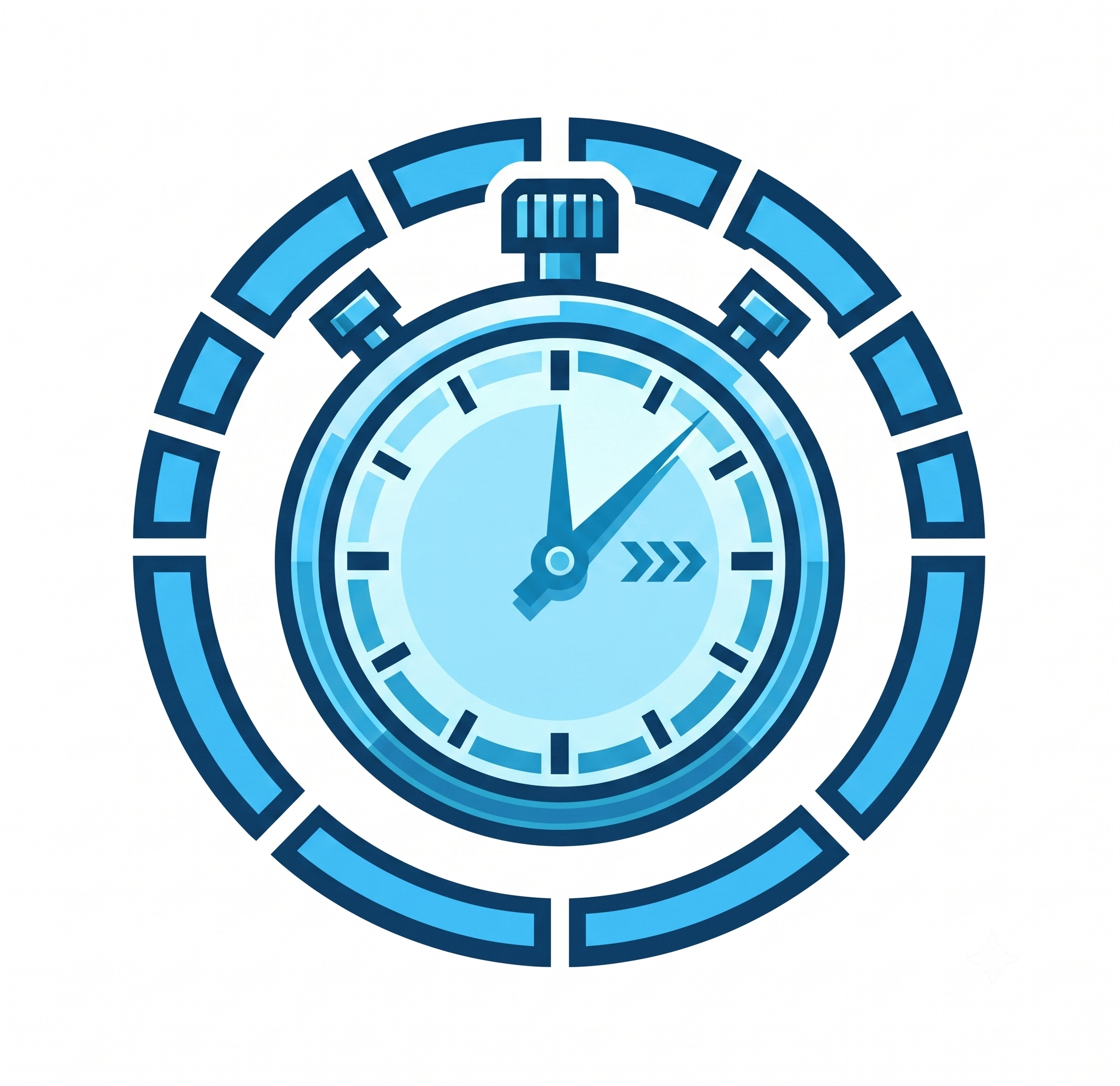 Digital illustration of a blue, circular, futuristic target or gauge with concentric rings and segmented markings on a white background.