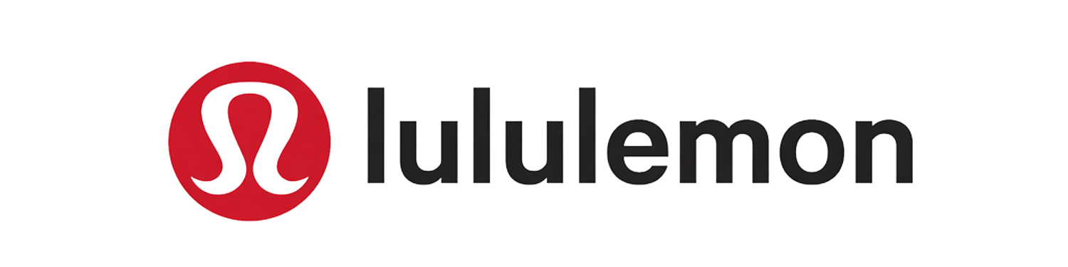 Lululemon logo featuring a red circle with a white stylized 'A' shape, next to the word 'lululemon' in black lowercase letters.