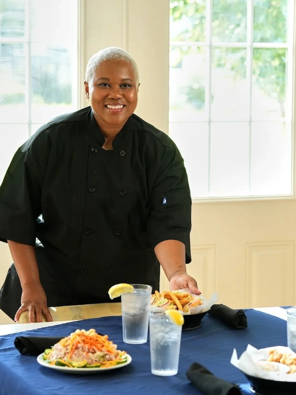 Chef K presenting today's lunch options