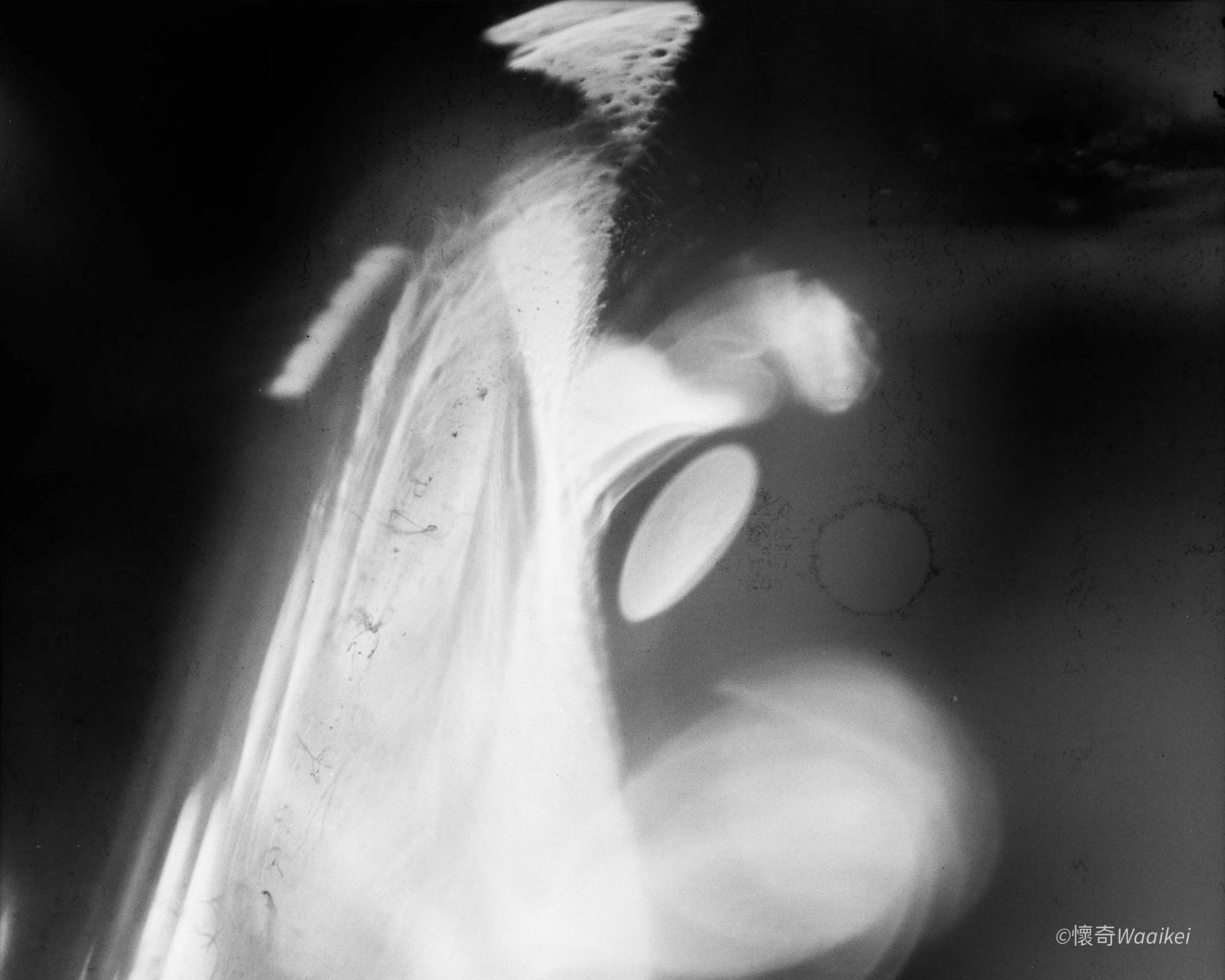 Black and white close-up photo of soap bubbles forming on a surface.