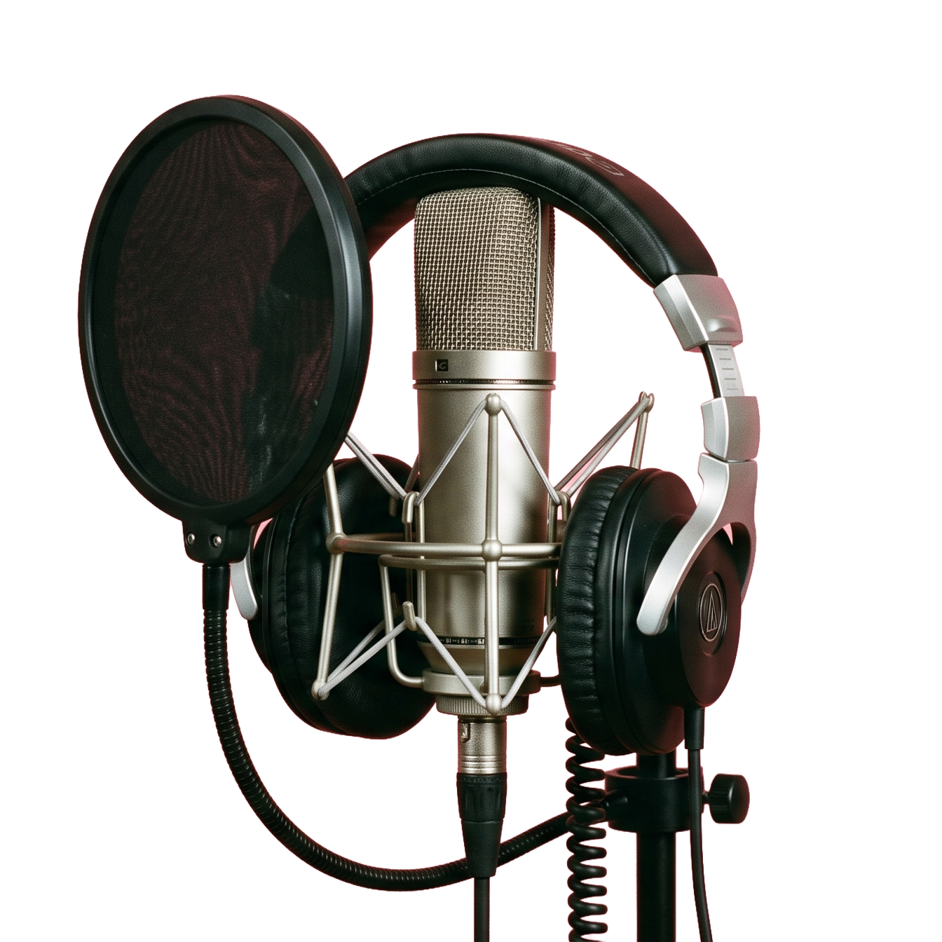Studio microphone with pop filter and headpones