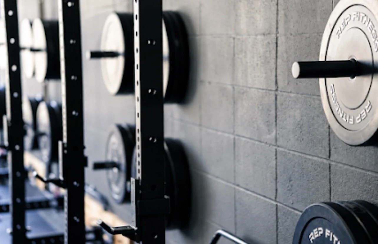 weight plates on wall