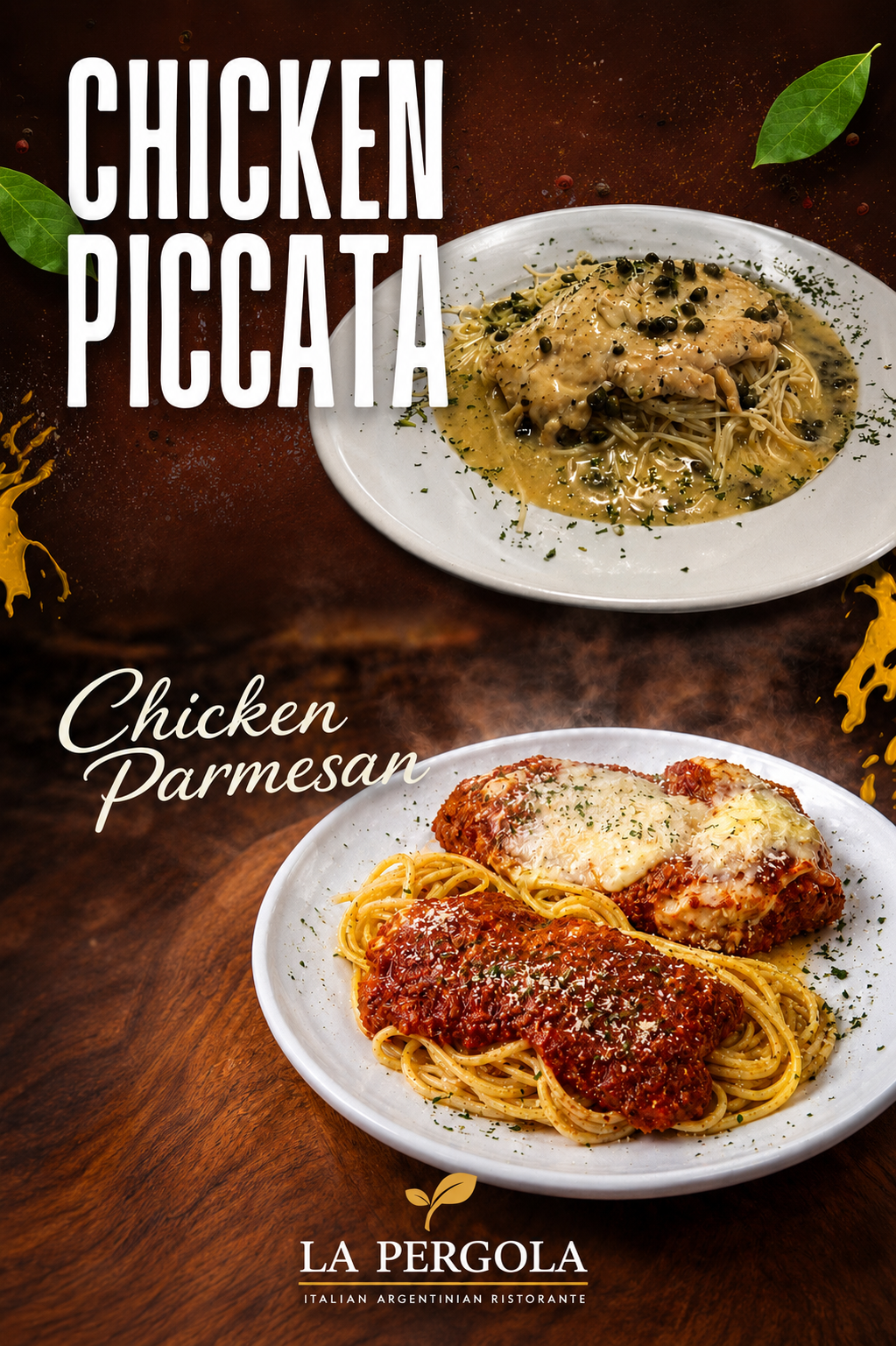Italian chicken, pasta and salad