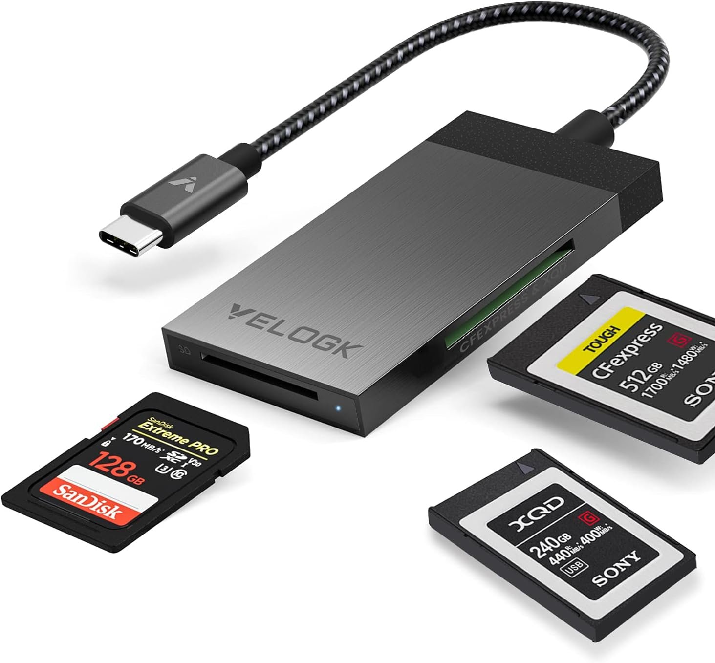 3-in-1 CFexpress/XQD/SD Card Reader USB C, VELOGK Dual-Slot USB 3.2(10Gbps)