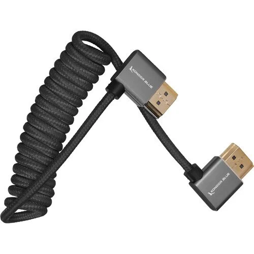 Kondor Blue Coiled Right-Angle High-Speed HDMI Cable (Raven Black, 12 to 24