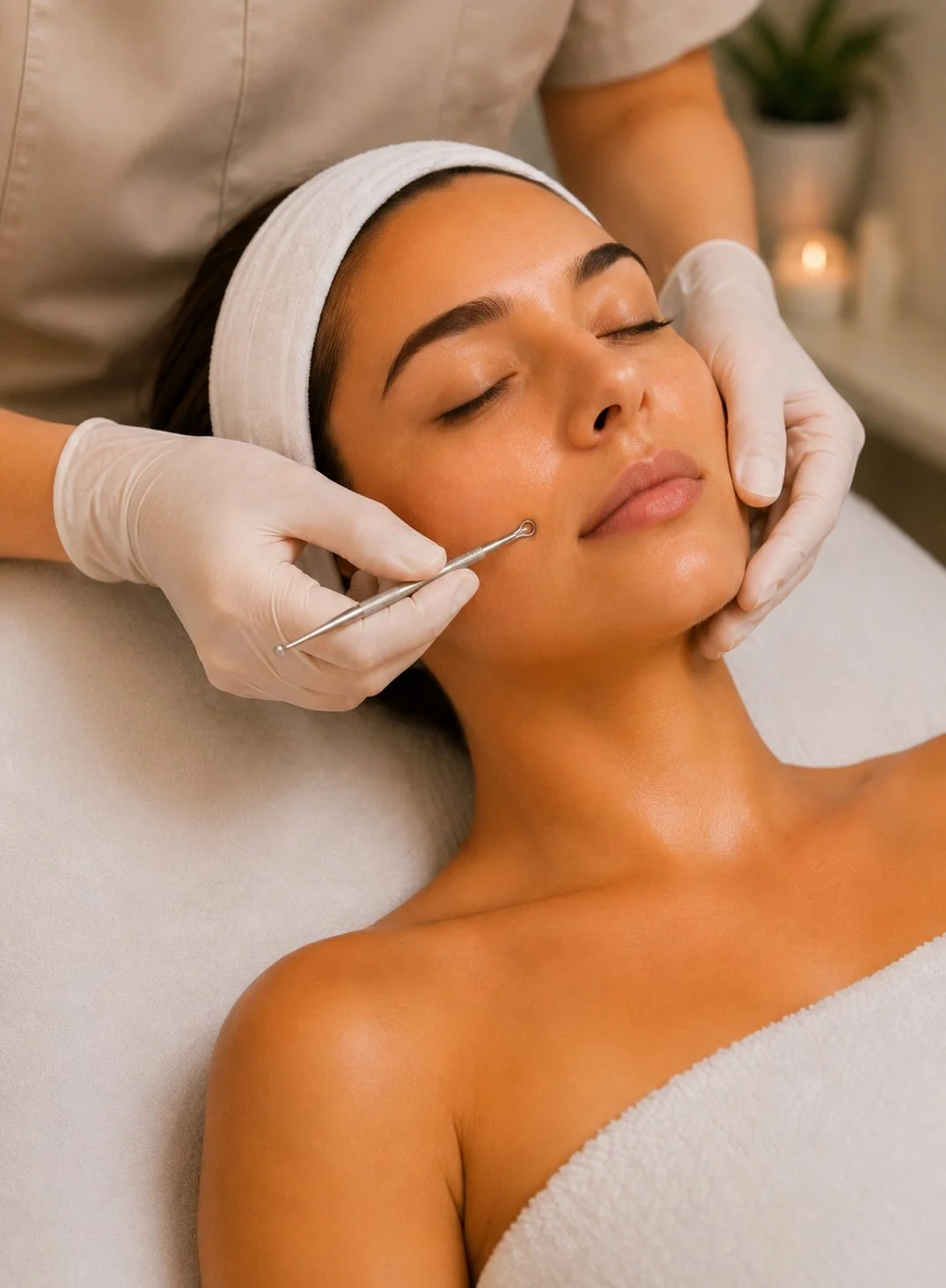 Professional Basic Facial with deep pore cleansing, gentle exfoliation, extractions, and a customized mask to improve skin health and restore a fresh, healthy glow.