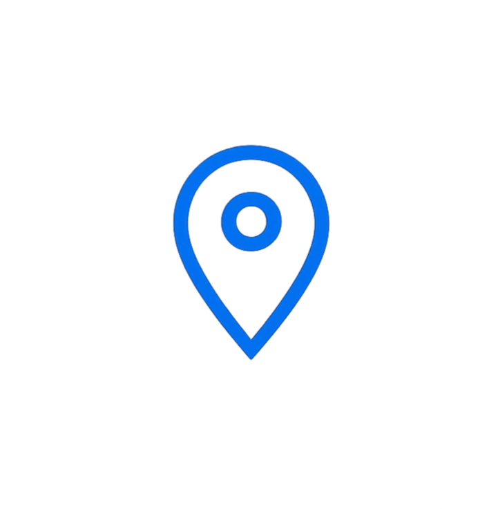 Digital map pin icon with blue gradient.