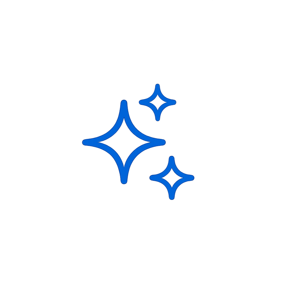 Illustration of three blue shiny sparkles with a glowing effect.