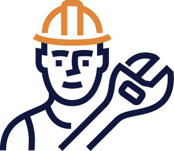 Icon of a technician wearing a hard hat and holding a wrench